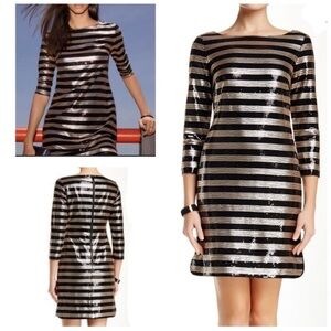 Vince Camuto Black and Gold Sequin Mini Dress size 8